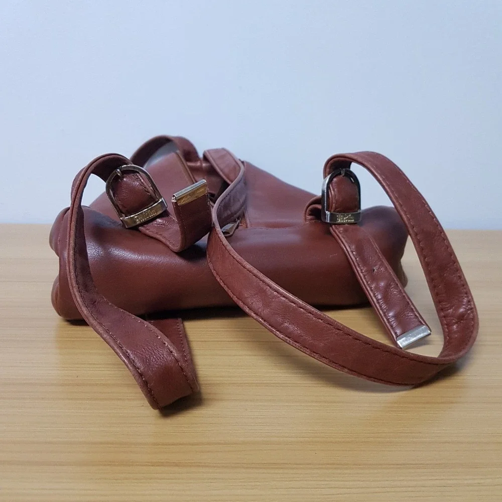 Vintage Merlin USA Made Leather Backpack Purse‎ Bag Zipper Cognac Brown
